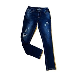 Maurices, High Waisted, Distress, Dark Mask, Large-Medium, Straight Leg Jean